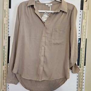 Pleione Taupe Button-Down Shirt